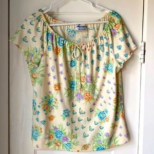 60’s or 70’s Vintage Cream Floral Ruffle Shirt
